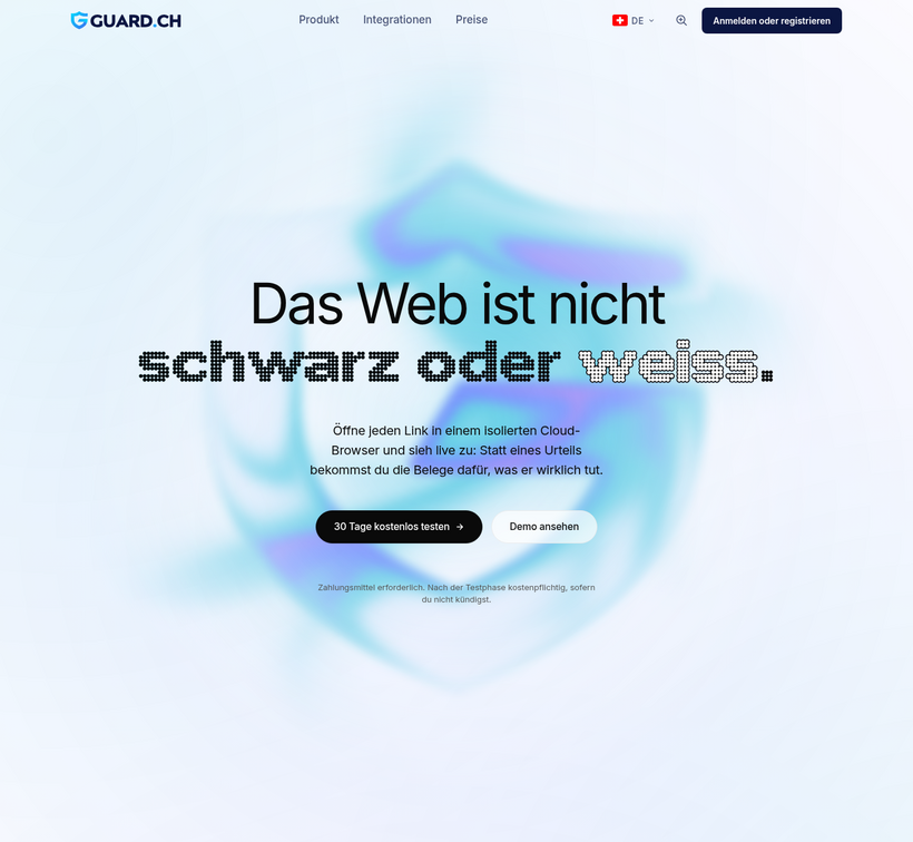 Oberfläche von Guard.ch