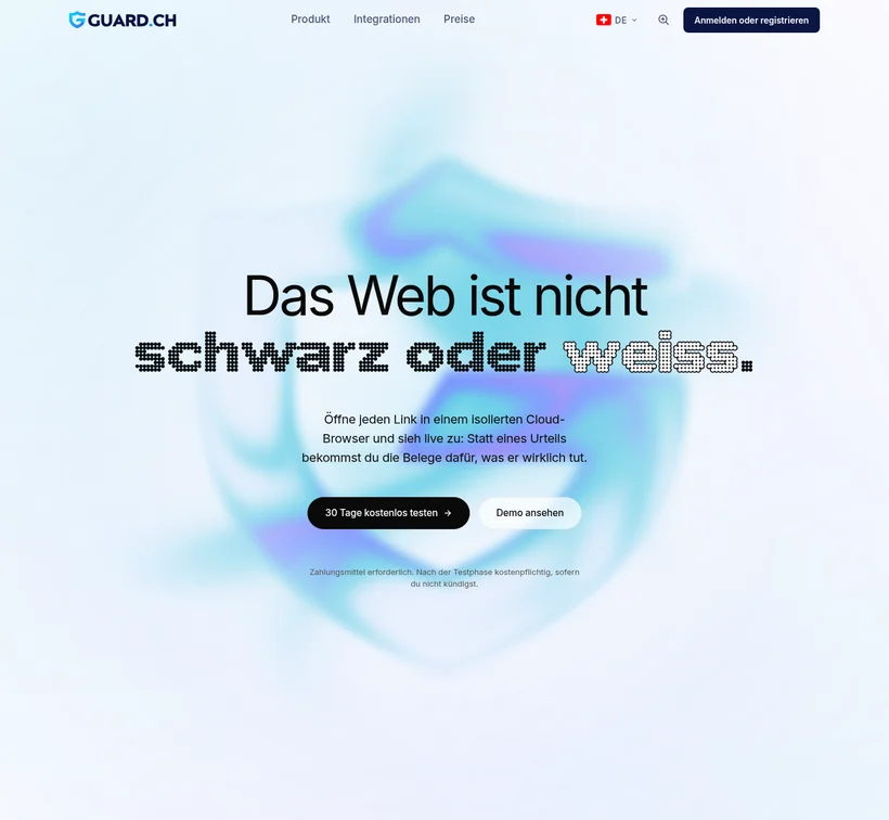 Oberfläche von Guard.ch